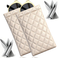 Soft Glasses Case 2 Pack, Leather Eyeglass Case with Squeeze Top Strap, Portab