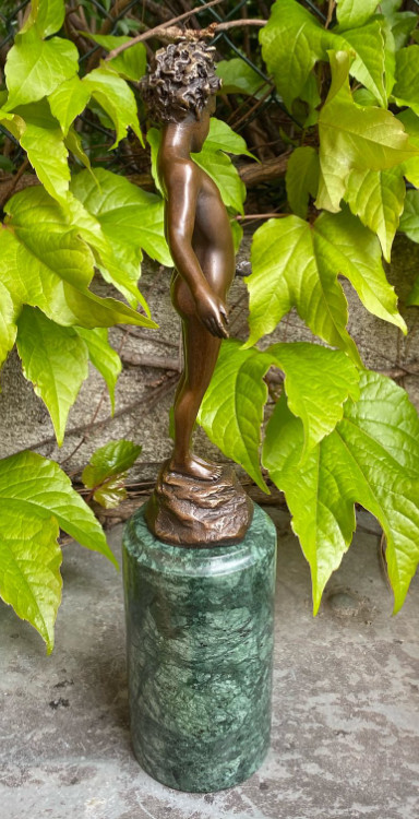 Bronze Girl Holding Rose Sculpture Romantic Figurative Art Statue Decor Home J.B