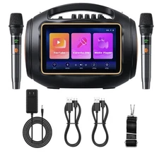 Smart Karaoke Machine with Lyrics Display, 10.1-Inch IPS Touch Screen, Two Wi...