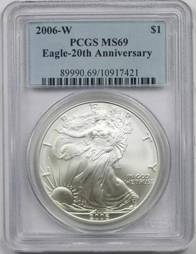 2006-W Burnished Silver Eagle Dollar $1 PCGS MS 69 1 oz Fine Silver 20th Anniv