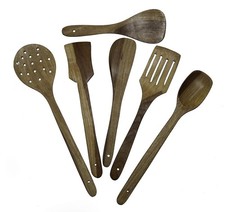 Juego de cucharas de madera hecho a mano utensilios de cocina espátula cucharón antiadherente