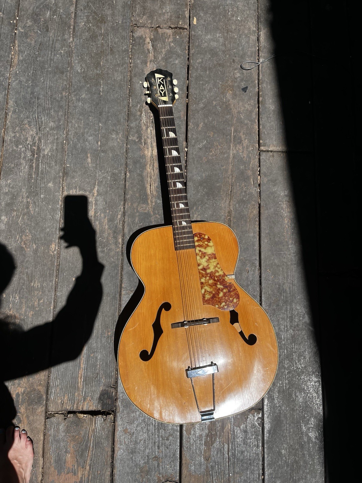 Vintage Kay Archtop Acoustic Guitar - 1950s Art Deco Headstock Logo