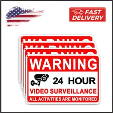 4 Pack Video Surveillance Signs, 8 x 12 Inch Aluminum Camera Signs, CCTV