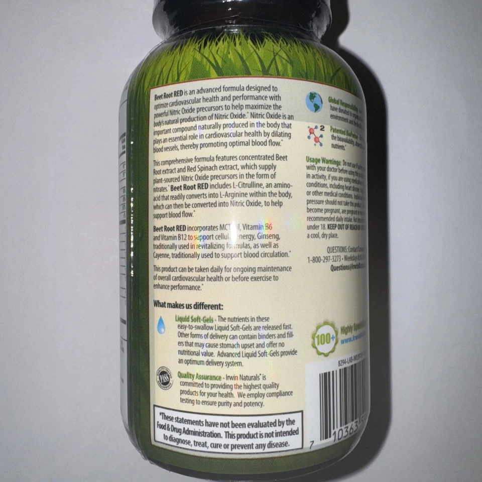 Irwin Naturals Remolacha Raíz ROJO Max-Conversión 60 Cápsulas Blandas Líquidas Exp 12/2026 Foto 3 de 4