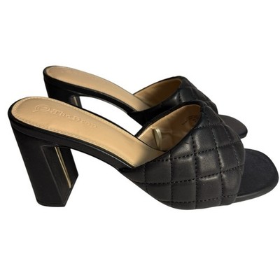 The Drop Women s Pattie Block Heel Mule Quilted Pebbled Sandal Size US 9 Black