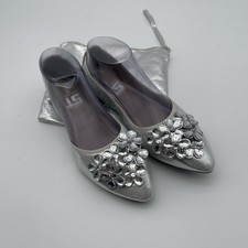 Silky Toes Sliver Rhinestone Flower Foldable Ballet Flats Women's Size 8
