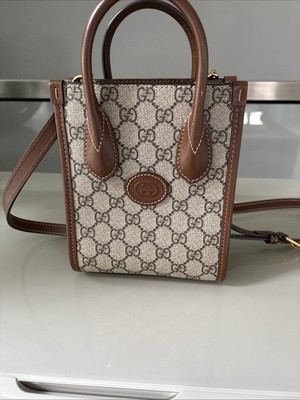 Interlocking G Mini Tote Bag Brown Bag Gucci 100%canvas 100%leather Made In Ital