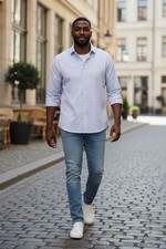 Pronto Uomo Men's 17-34/35 Blue Checkered Button Down Long Sleeve Shirt Non-Iron