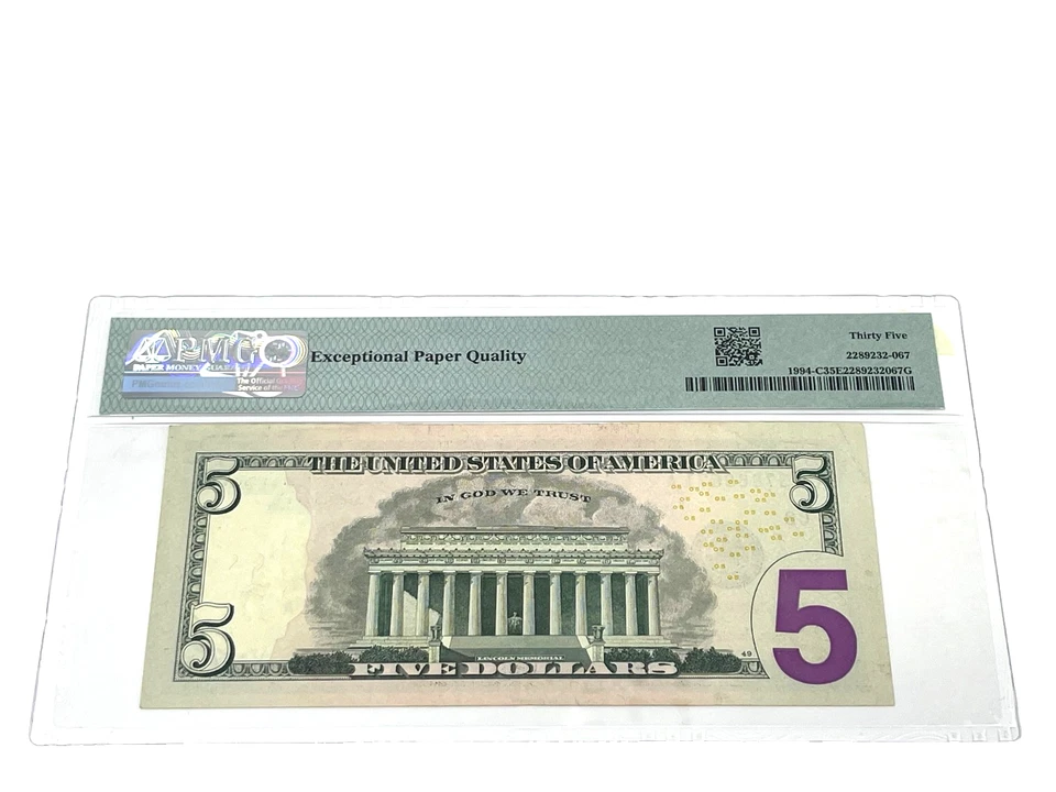 2009 $5 Five Dollars, FEDERAL RESERVE NOTE Philadelphia, COLOR,'PMG 35 CVF (#47) - Image 2 of 2