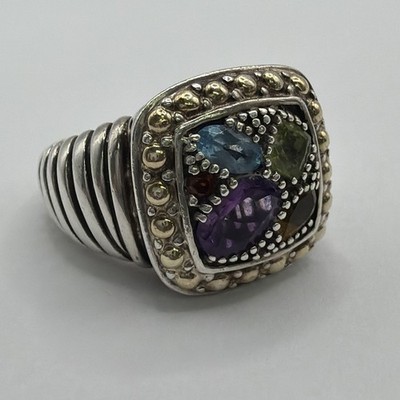 Effy Sterling Silver 18k Gold Gemstones Watercolor Collection Size 7 Ring 12.5g