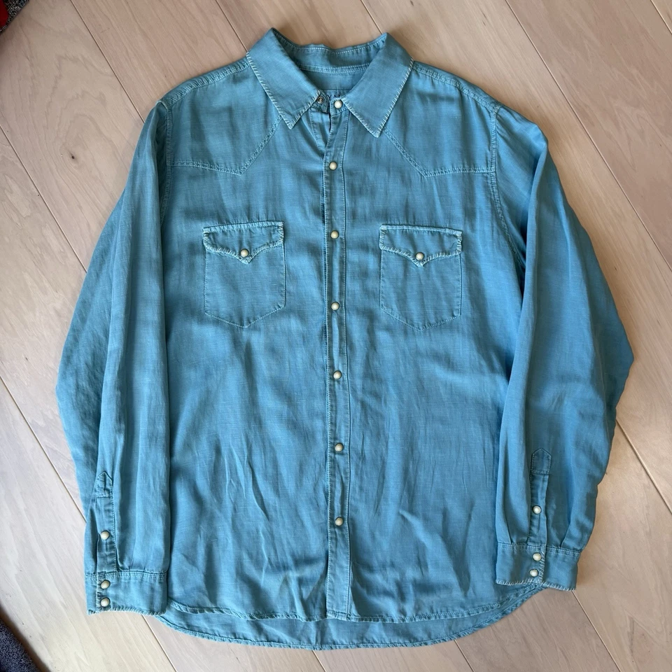 Camisa a Presión Ryan Michael Perla de Seda XL Verde Azulado Western Abotonada Vaquero Glamour Foto 2 de 4