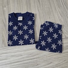 Hanna Andersson Pajama Set Dark Blue White Snowflake 6-7 Christmas Winter