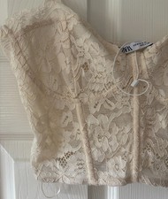 NEW Ivory ZARA Strappy Lace Bustier Corset Top M 10