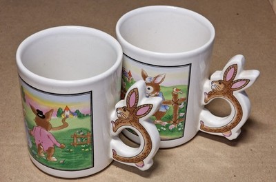 OSTERN, PETER HASE KERAMIK VINTAGE 3D TASSEN X2. HASENGRIFFE.  ZUSTAND