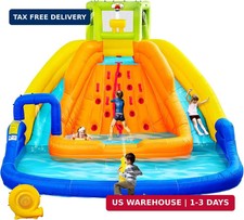 Inflatable Water Slide, Bounce House with Water Bucket, Deep Pool, C