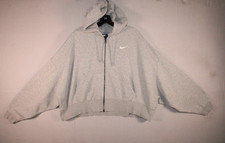 Nike Women s Gray Full Zip Cropped Oversized Hoodie Sweatshirt Size M Swoosh