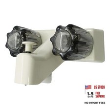 Mobile Home RV Tub Shower Faucet, Smoke Double Handles, 4" on Parchment