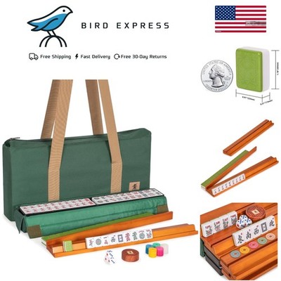 Portable Mahjong Game Set   166 Engraved Tiles with Wooden Racks & Accessories