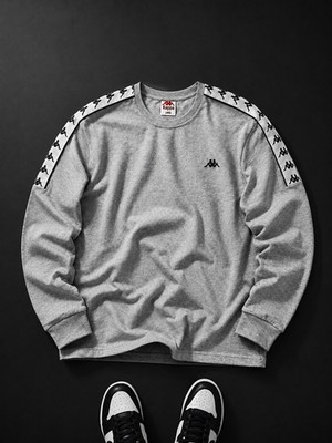 Kappa Herren Longsleeve Sweater Grau Logo Bande Ärmel Sweatshirt (Gr. L)