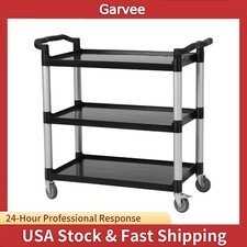 3-Shelf Service Cart, Heavy Duty Rolling Utility/Push Cart with Lockable Wheels,