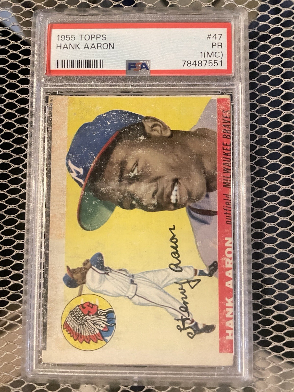 1955 Topps Hank Aaron #47 PSA 1 MC 2 nd yr card Braves HOF view 1