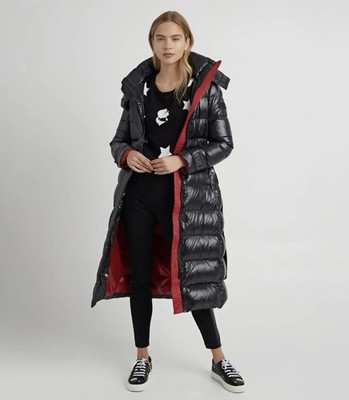 NEW Karl Lagerfeld Paris Contrast Maxi Belted Long PUFFER COAT