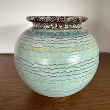 Alte Keramik Vase VVB Haldensleben DDR 3122 Blau Gestreift H: 18 cm DDR Vintage