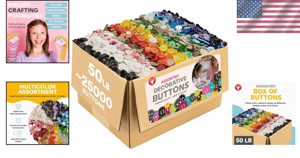 Colorful Crafting Buttons Mix - 25,000 Assorted Pieces - Image 2 of 4