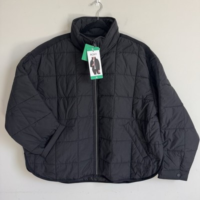 Roxy Women s Black Puffer Jacket Pockets Insulated Full Zip  Size XL NWT