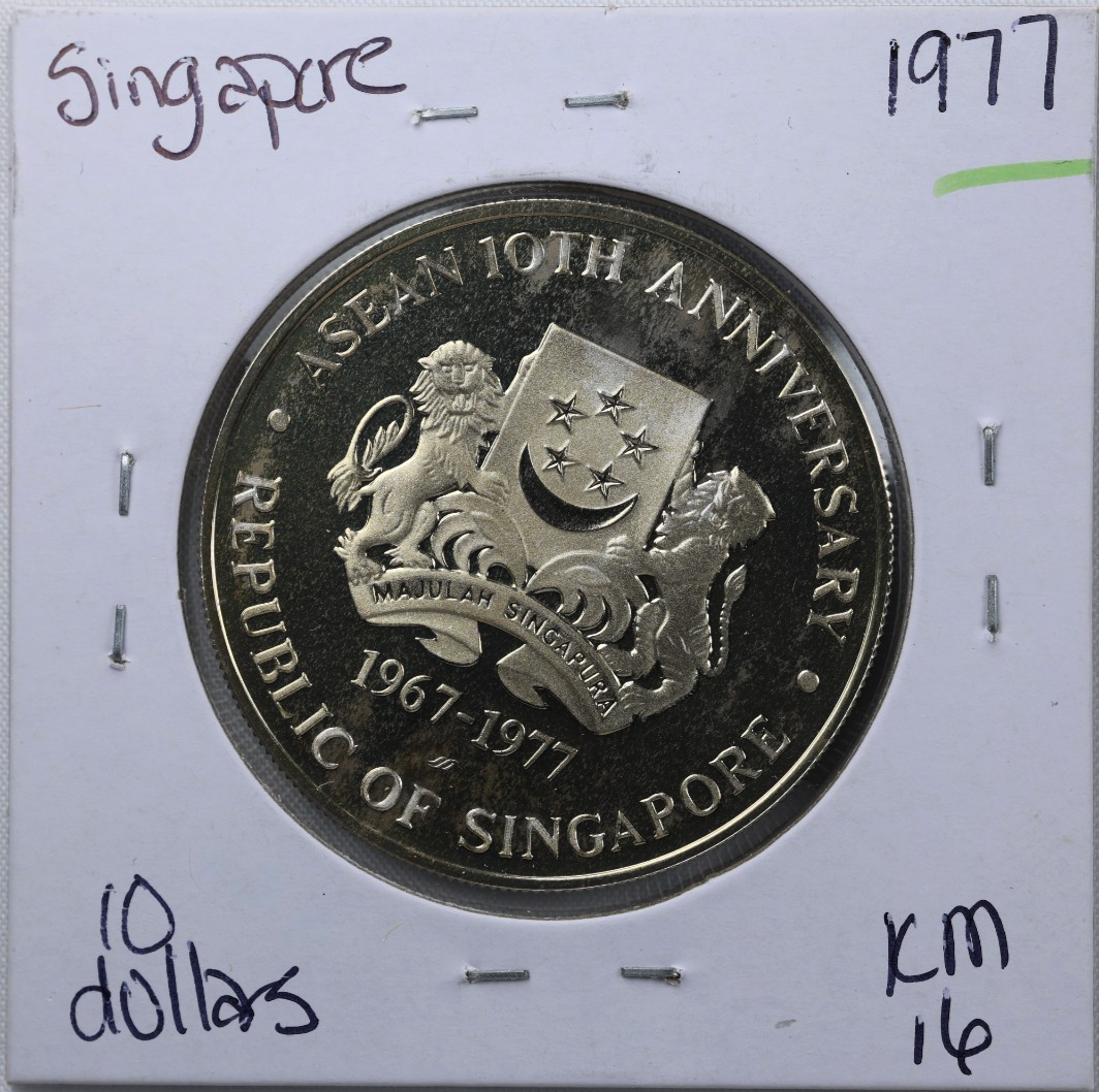 1977 Singapore 10 Dollars ASEAN 10th Anniversary OLD Proof Silver