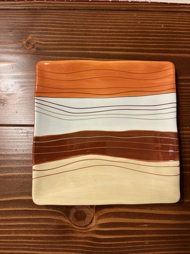 Pier 1 Canyon Stripe Stoneware Salad Plates, 8-1/2" Square, Southwestern Pattern