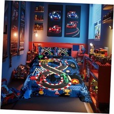 Cars Bedding Set,Teen Boys Kids Bedding Sets,Teens Cartoon Car Full Multi Race