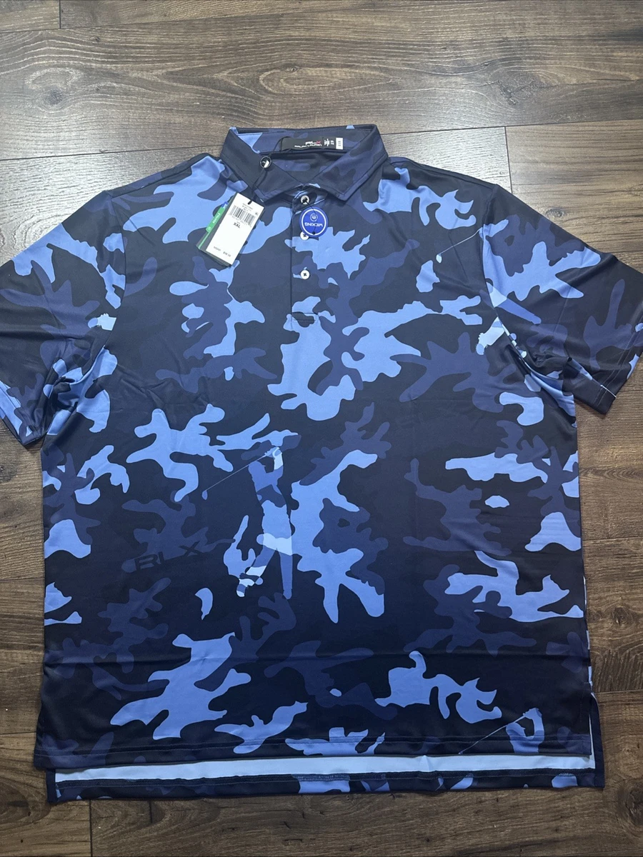 RLX Ralph Lauren Mens Blue Camo Golf Polo Shirt Pro Fit 2XL XXL