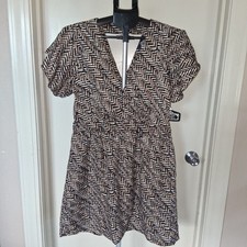 NWT Angie Boho Chevron Geometric Print Faux-Wrap Lightweight Mini Dress Large