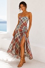 Anthropologie Pilcro Cotton Strapless Ruched Mid Dress Boho MEDIUM UK12 EU40