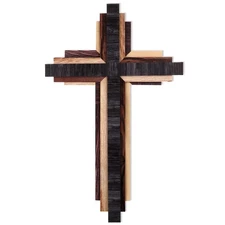 Jetec Christian Wooden Wall Cross,3D Multi-color Triple Stacked Reclaimed Dec...