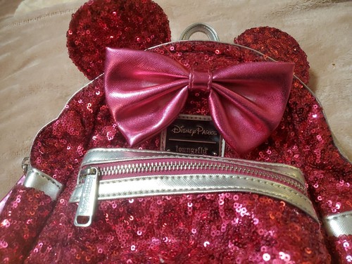 Loungefly Disney Minnie Mouse Magenta Sequin Mini Backpack - Picture 11 of 11