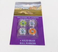 New Rare Set Of 4 Old Course ST. ANDREW'S Solid Brass Ball Markers Golf