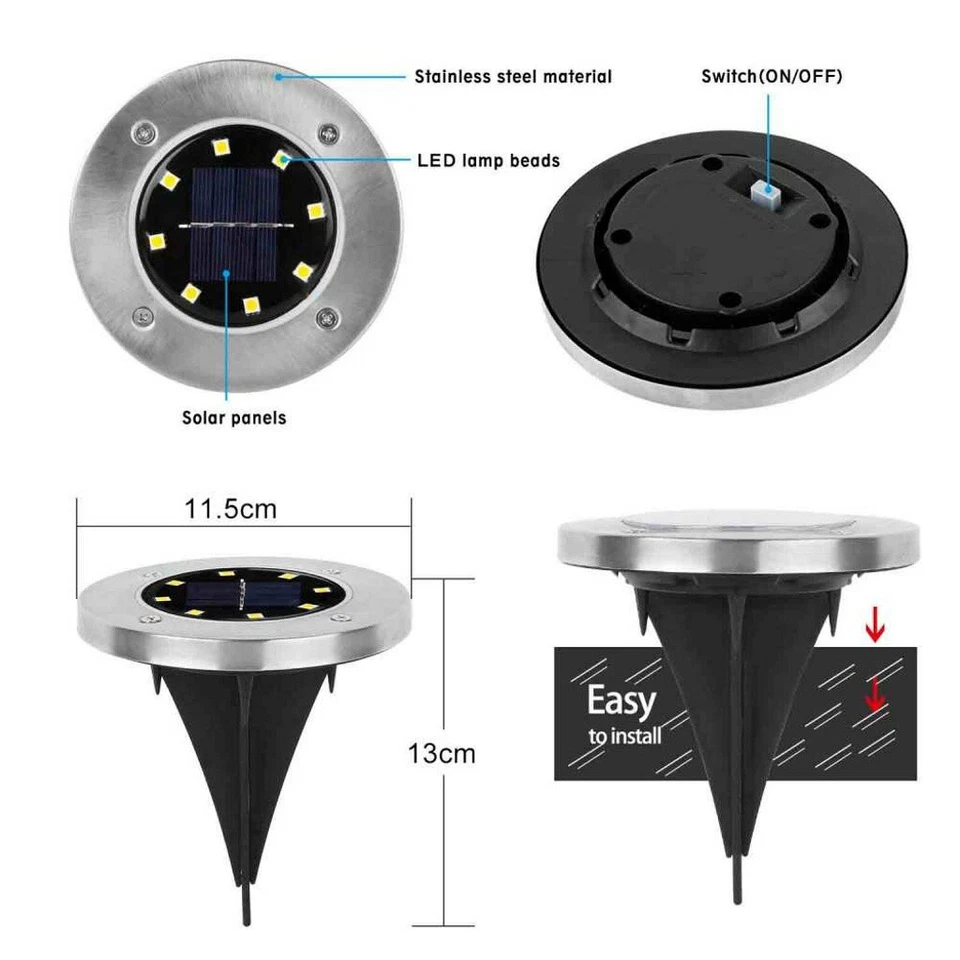 LED Solarlampe Bodenstrahler 8LEDs Außenleuchte Bodeneinbaustrahler Bodenleuchte - Bild 2 von 4