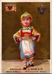 N.A. Moses Boots & Shoes Austria Girl in Costume Victorian Trade Card