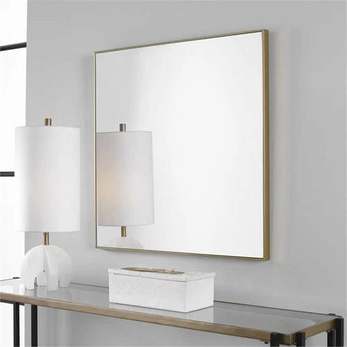 Uttermost Alexo Square Contemporary Plastic and MDF Mirror in Brushed Gold - Picture 3 of 7