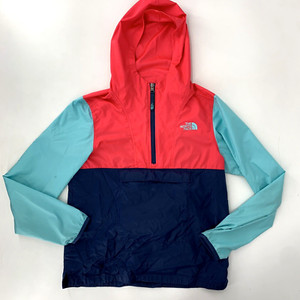 THE NORTH FACE Girls Large Fanorak Blue Pink Jacket WINDBREAKER Packs into Fanny
