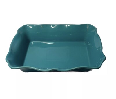 Pioneer Woman Ruffled Edge Baking Dish Stoneware Teal