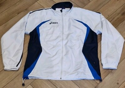 Asics Herren leichte RAR Jacke Gr. XXL 2XL weiß blau Team Line sehr guter Zustand