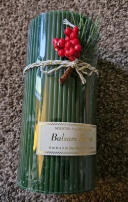 Threshold Holiday Balsam Forest Green Ribbed Pillar 6x3'' Scented Candles 95 hrs