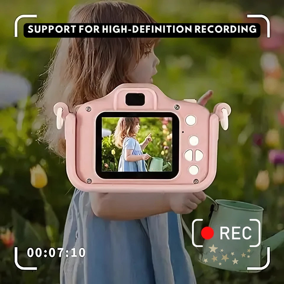 Cámara de video digital de juguete divertido para niños Ruzt 1080P con cubierta de silicona y tarjeta SD de 64 GB Foto 4 de 4