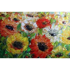 Sunlit Splendor Original One-of-a-Kind Oil Painting of Large Pastel FALL Flowers