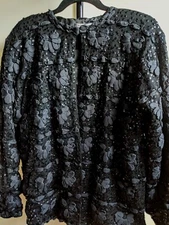 GASTONE LUCIOLI  BLACK SEQUINNED JACKET S 12 MADE IN ITALY LINED ST AS NEW