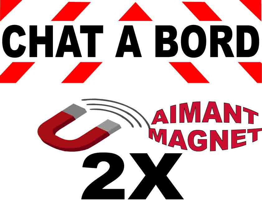 Panneau magnétique Chat à Bord 10x30 cm pour voiture - Lot de 2