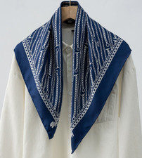 Pure 14 Momme Twill Silk Wrap Scarf Bandanna chain Print Square Shawl 27 new